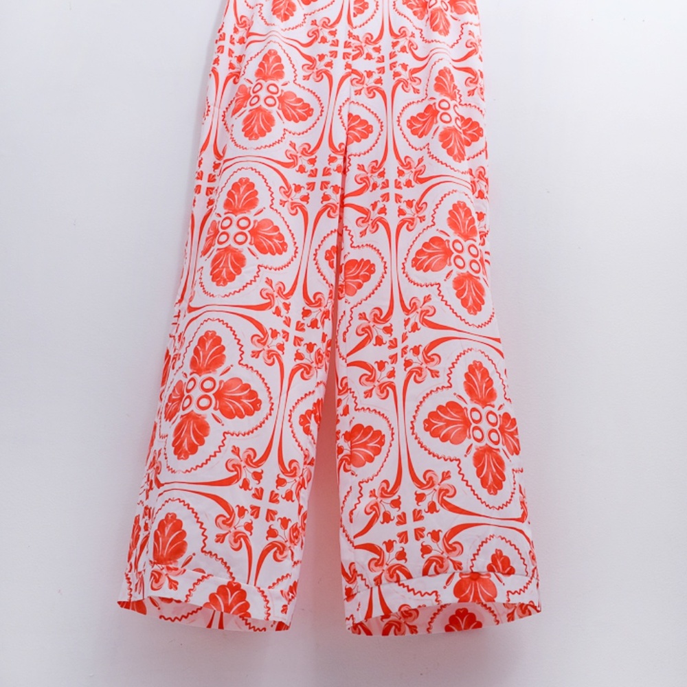 Bold Orange White Fall Wide Leg Pants or for College Football Pants Large